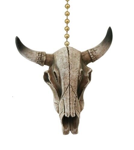 Western Steer Skull Cow Head Skeleton Resin Ceiling Fan Pull or Light Pull Chain - Picture 1 of 1