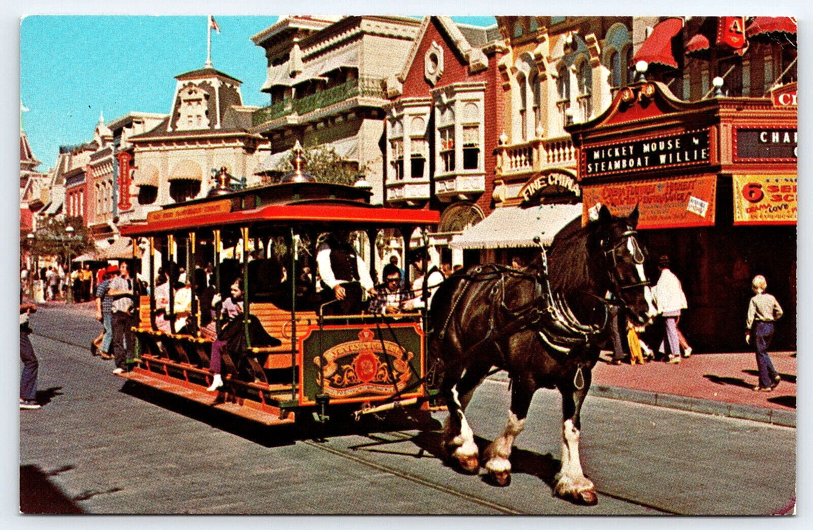 Vintage Disney World Street Car Horse Road Theater Postcard