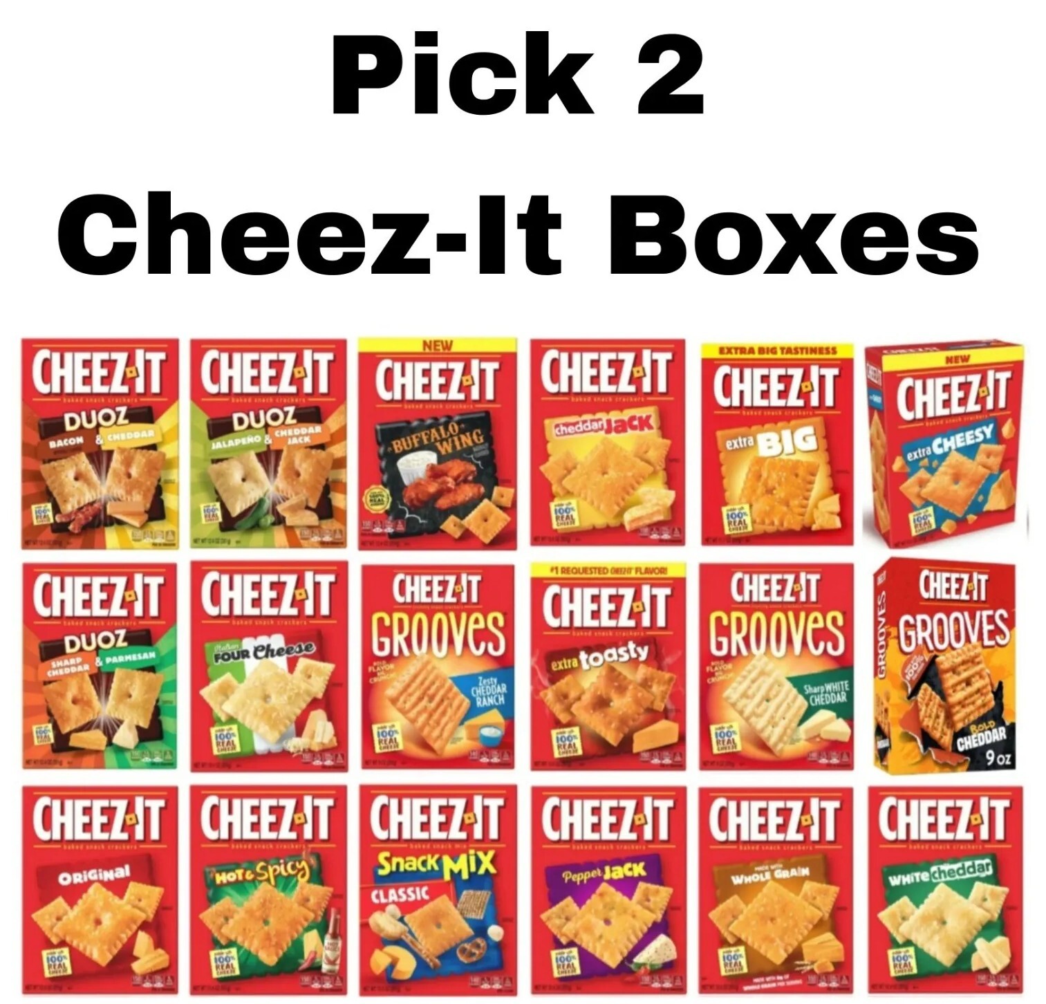 Scegli 2 scatole cracker CheezIt Buffalo Wing, Douz, scanalature, mix