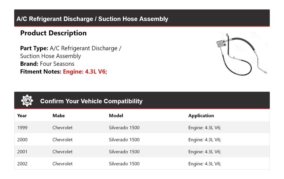 Для 1999-02 Chevrolet Silverado 1500 Шланг линии нагнетания/всасывания в сборе 4 сезона - Изображение 2 из 4
