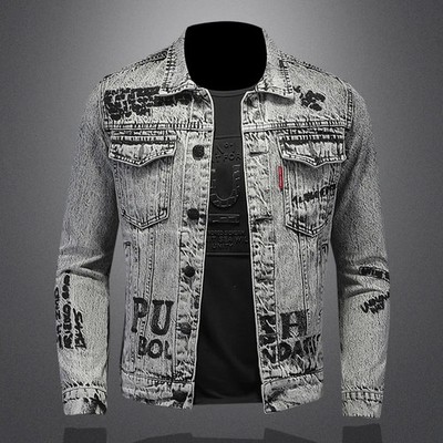 Handsome Snowflake Wash Denim Jacket High Quality European American Style M-5XL