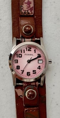 Authentic Fossil Wrist Watch JR-8678-BAW Leather Band with New ~ Battery Works