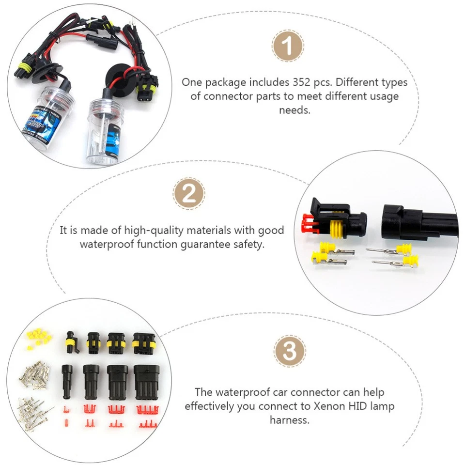 352Pcs HID Waterproof Quick Connector Car Electrical Wire Connector Plug Kit - Image 3 of 4