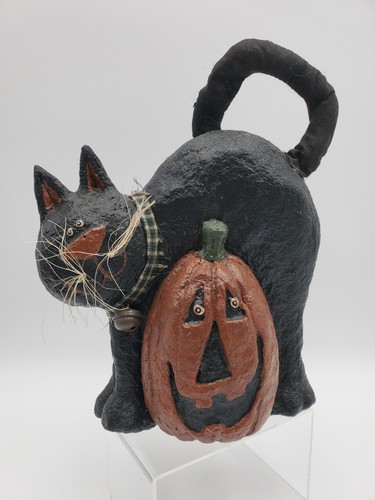 Whimsical Black Cat With Smiling Pumpkin Adorable Decor