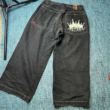 JNCO Crown Pocket Baggy Skater Jeans in Black Y2K Size 36 See Measurements