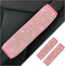 Car Seat Belt Cover, 2PCS Crystal Rhinesone Vehicle Seat Belt Str Color: Pink