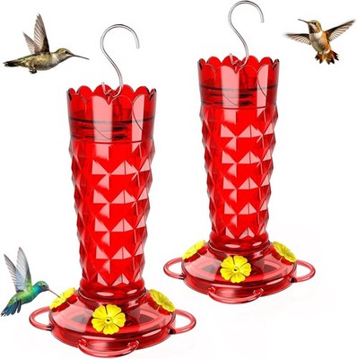 Glass Hummingbird Feeder, 2-Pack 13 OZ Red Hummingbird Feeders for Outdoors with