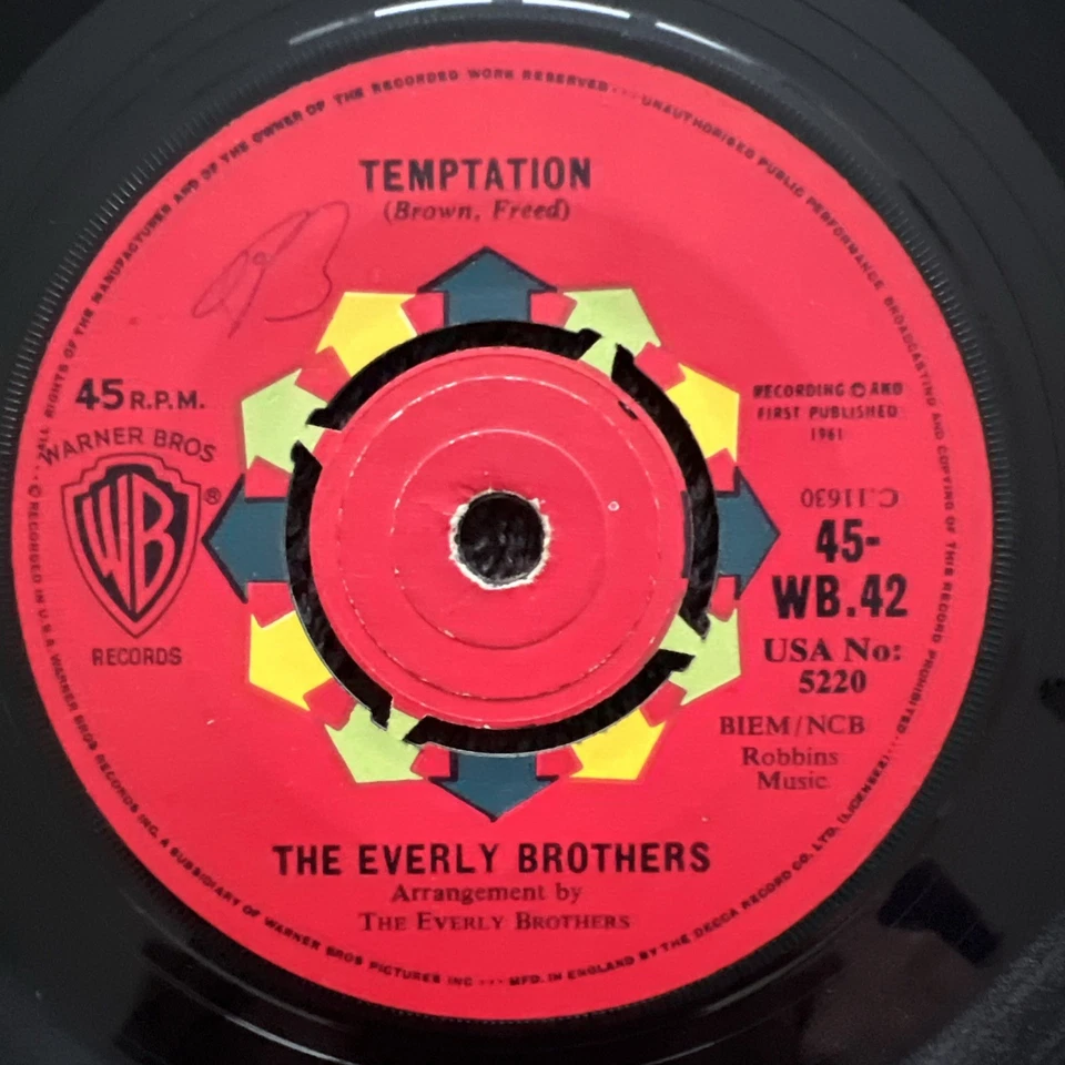 The Everly Brothers – Temptation 7'' Vinyl 1961 CLEANED/TESTED VG+ VIDEO CLIP - Image 4 of 4