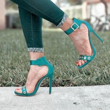 Women's Strappy Ankle High Heel Sandals Teal Color