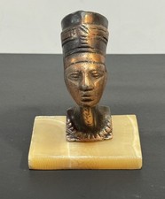 Vintage Metal Egyptian Queen Nefertiti Statue on Marble Base