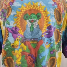 Y2K Liquid Blue Men L Grateful Dead Inspiration Dancing Bear Floral Tie Dye Band