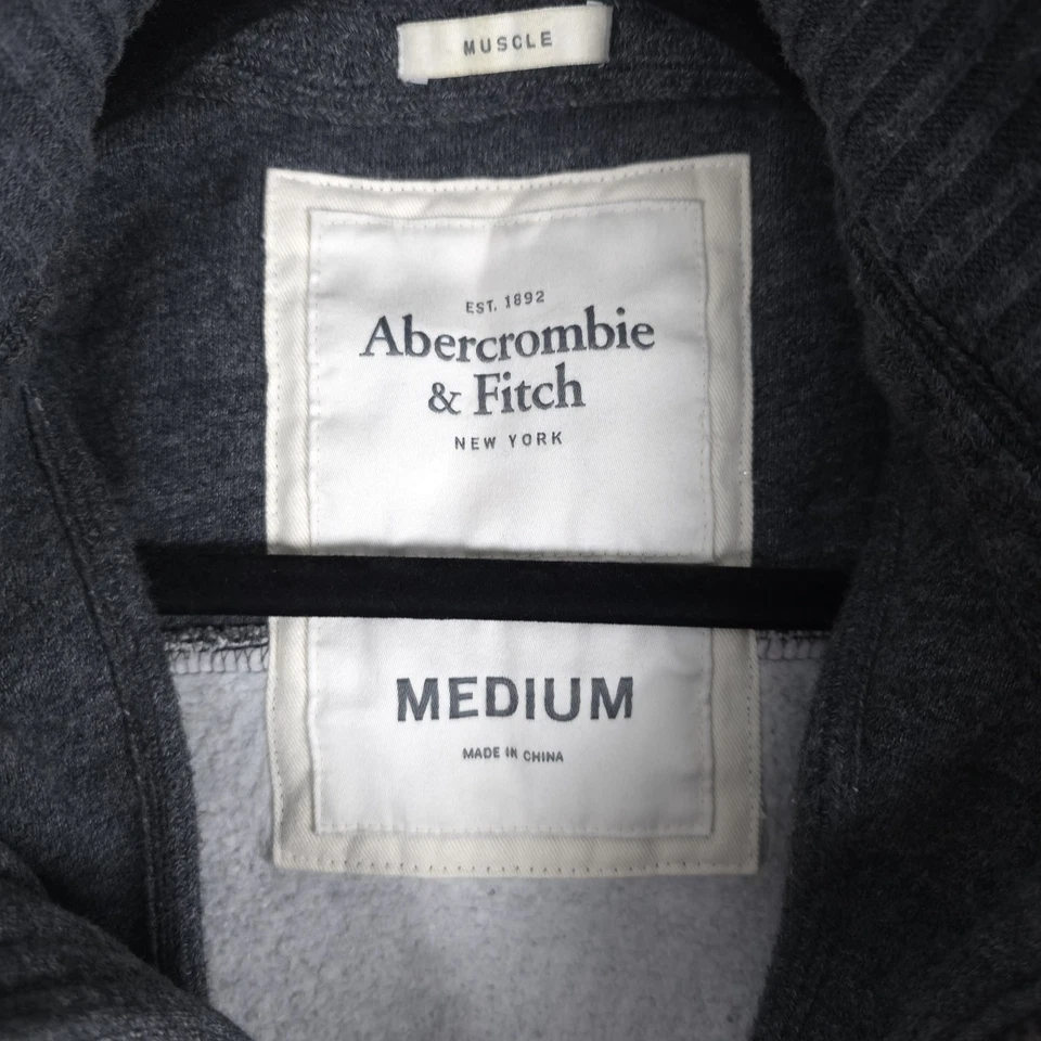 Cárdigan con Capucha Abercrombie Fitch Para Hombre Gris Medio Polar Botón Pesado Cremallera Y2K Foto 4 de 4