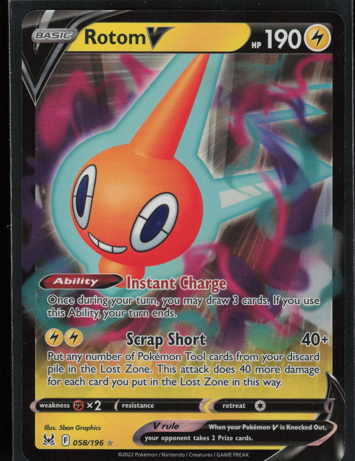 Rotom V Ultra Rare SWSH11: Lost Origin 058/196 NM