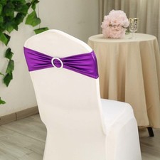 10 Purple Metallic Spandex Chair Sashes with Silver Buckles Wedding Decorations