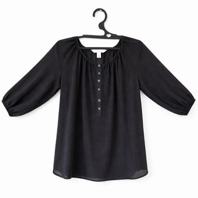 Croft & Barrow Womens Top XL Black Textured Scoop Neck Long Sleeve