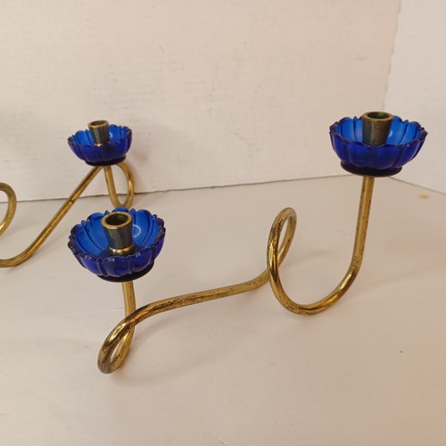2 portacandele vintage Gunnar Ander Ystad metallo ottone blu cobalto maniche - Foto 3 di 15
