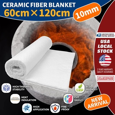 24''×48'' Ceramic Fiber Blanket Fireproof High Temperature Insulation Mat Pad 10mm