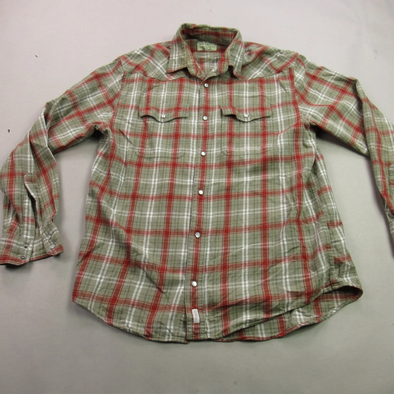 Cabelas Shirt Mens Medium Long Sleeve Snap Front Pockets Plaid Outdoors