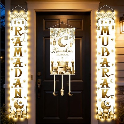 Aovaely 3 IN 1 LED Eid Mubarak Ramadan Banner Decorations, Light Up White 