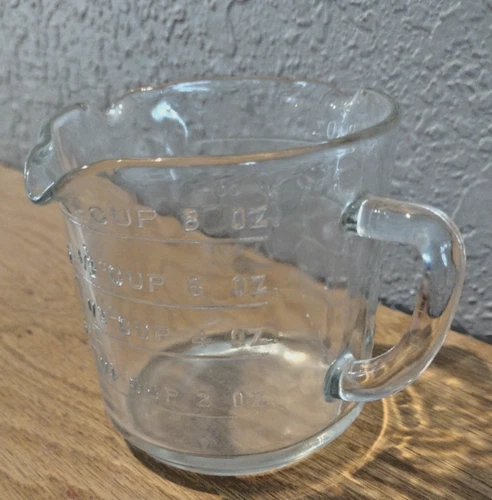 Vintage Federal Glass Measuring Cup 3 Spout 1 Cup D-Handle Embossed (DW)