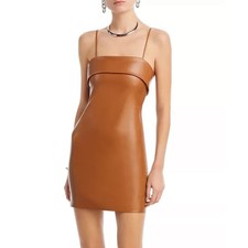 Alice and Olivia Kelly Faux Leather Mini Dress 8 Square Neck Spaguetti Straps