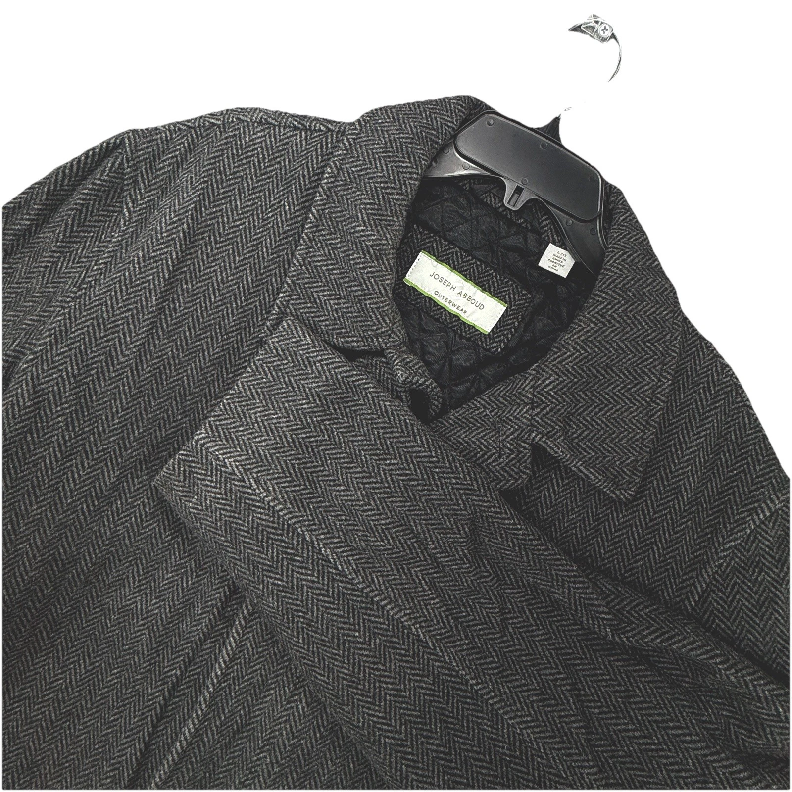 Joseph Abboud Jacket Mens L Wool Blend Quilted Lined Herringbone Coat Pockets