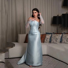 Strapless Beaded Evening Dresses Stain Party Long Bespoke Occasion Prom Gowns