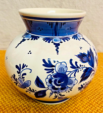 Vintage Delft Blue Hand-Painted Floral Vase ~ 14cm Tall ~ Handworked in Holland