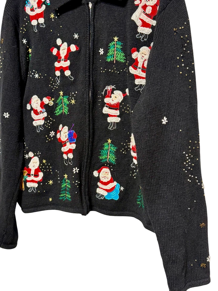 Винтажный дизайн оригиналы студии уродливый Рождество Санта молнии кардиган свитер XL праздничный - Изображение 2 из 4