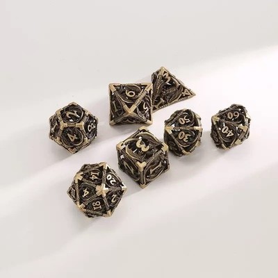 7-teiliges antikes Metall Drachen RPG Würfel Set - D&D D20 D12 D10 D8 D6 D4