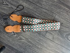 GC Cotton Guitar Strap - Brown, Cream, Light Green  Check - (VEGAN)