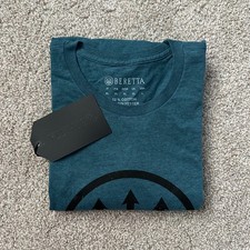 NEW Beretta Firearms Trident Logo Short Sleeve T-Shirt Blue Black Mens Size L    