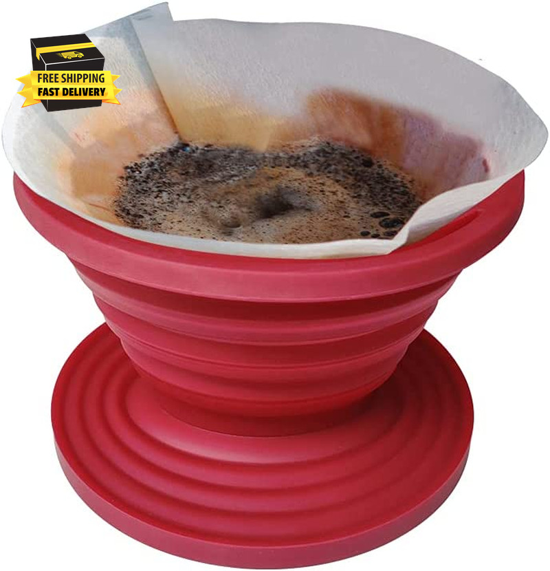 Collapsible Silicone Coffee Dripper, Reusable Coffee Filter Cone for Home, Offic