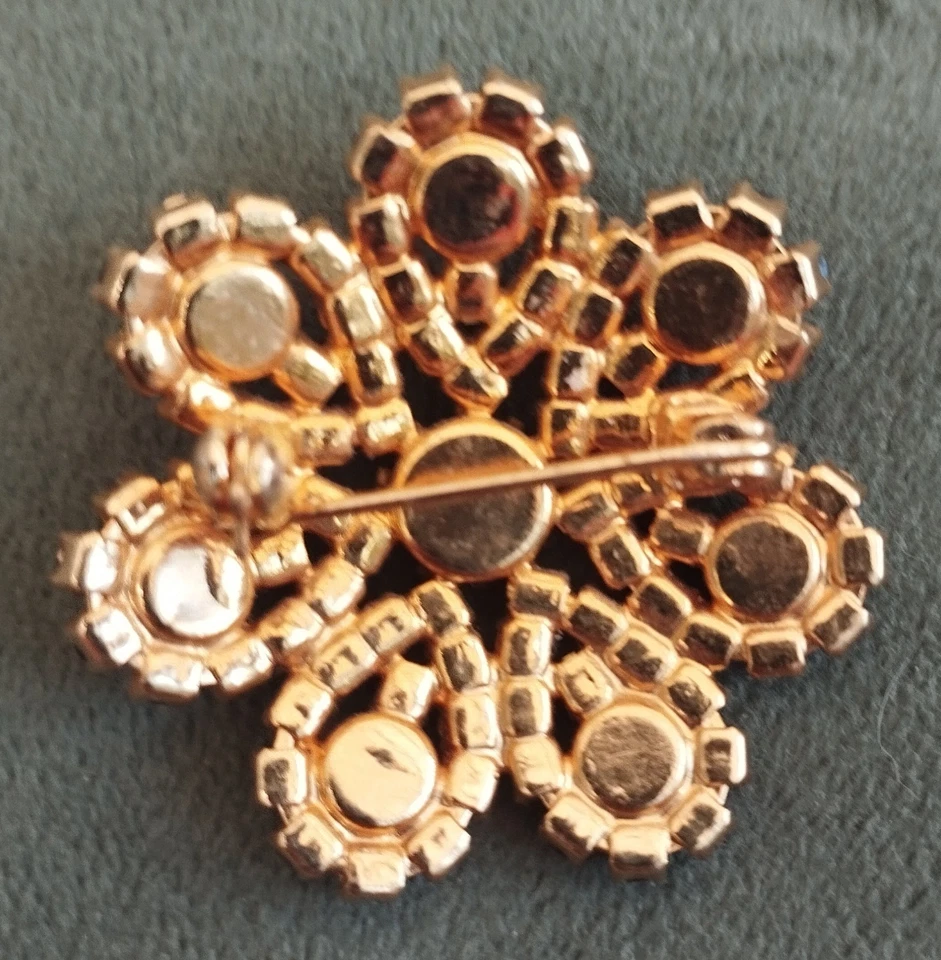 ancienne broche Strass rouge grenat métal doré années 40 50 Art Déco - Photo 2/2