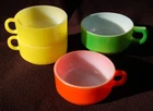 Set of 4 Ovenware SOUP Mugs ~ Vintage Milk Glass ~ Anchor, Glasbake, etc VGC