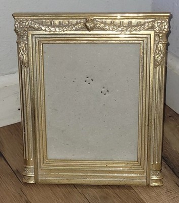 Vtg MCM Brushed Gold  Picture Frame with Swag & Column Borders FITS 4.5 X 6