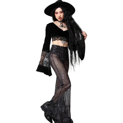 Killstar Elemental Mesh Flares Pants Card Skeleton Print Gothic