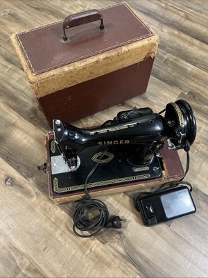 1956 Singer 99K Portable Black Sewing Machine with Pedal and Hard Case Parts Onl