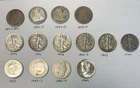 (Lot Of 14) Silver Half Dollars: Seated & Walking Liberty, Commem, Barber, Ken.