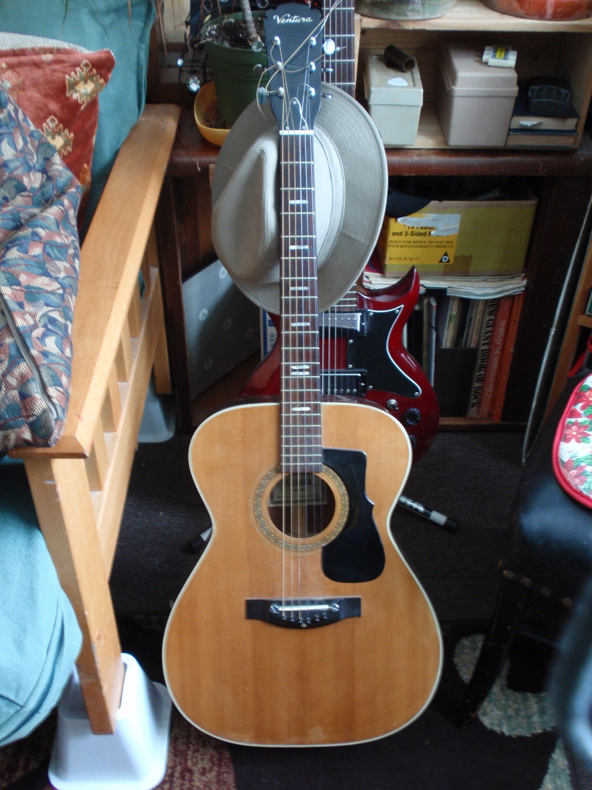 Vintage VENTURA BRUNO V-12 6 String Acoustic Guitar Elipse Inlays  Made in Japan
