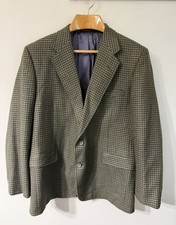 Vintage Hickey Freeman Green Wool Houndstooth Blazer Jacket Sport Coat 46 R