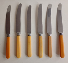 6 Vintage Faux Bone Handle Dinner Knives - Mixed Brands