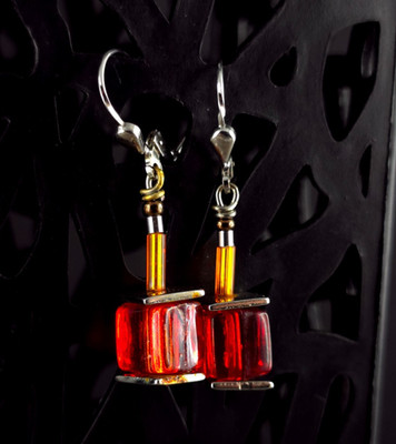 Ohrringe Silber Sterling Glasstein rot Ohrhänger - attraktiv modern & leuchtend