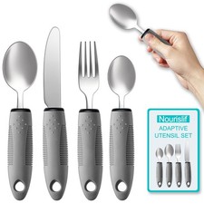 Nourislif Adaptive Utensils 4pcs For Hand Tremors,Elderly, Arthritis,Parkinsons-
