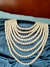 Dramatic 8 Strand Faux pearl Bib necklace 16"