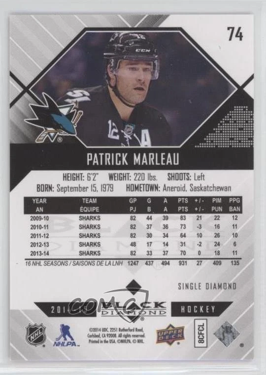 2014-15 Upper Deck Black Diamond Patrick Marleau #74 - Image 2 of 2