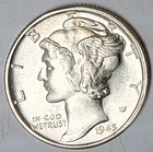 1945 Philadelphia Mint Silver Mercury Dime - Circulated