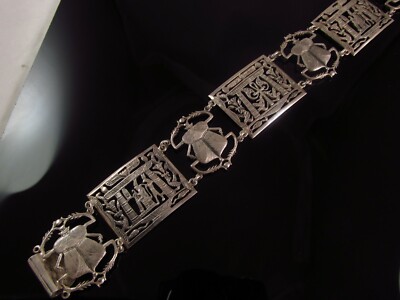 1920\'s Art Deco 800 Silver Egyptian Revival Scarab Beetle Panel Belt 170 Grams 1920 main image 2