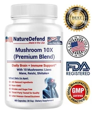 Mushroom 10X – Lion’s Mane, Reishi, Shiitake – USA Made – Veteran-Owned