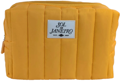 New SOL DE JANEIRO Signature Cosmetic BAG Yellow Quilted Travel Pouch LARGE
